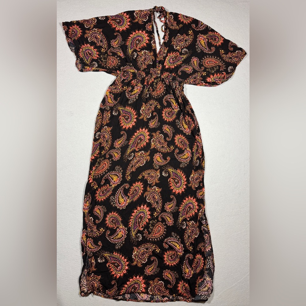 Miley + Molly Boho Paisley Midi Dress Womens Smocked Waist Flutter Sleeve